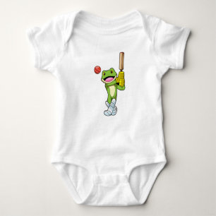 Frog at Cricket with Cricket bat Baby Bodysuit