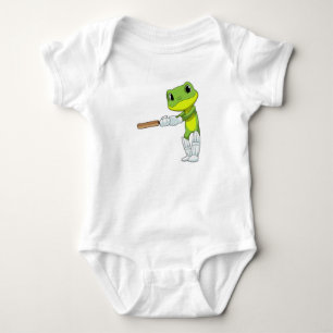 Frog at Cricket with Cricket bat Baby Bodysuit