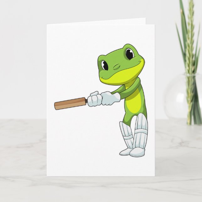 Frog at Cricket with Cricket bat Card (Front)