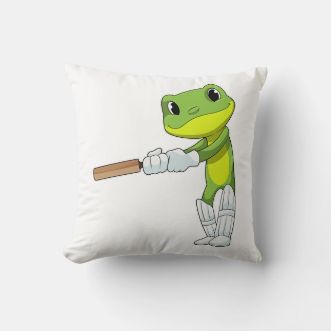 Frog at Cricket with Cricket bat Cushion (Front)