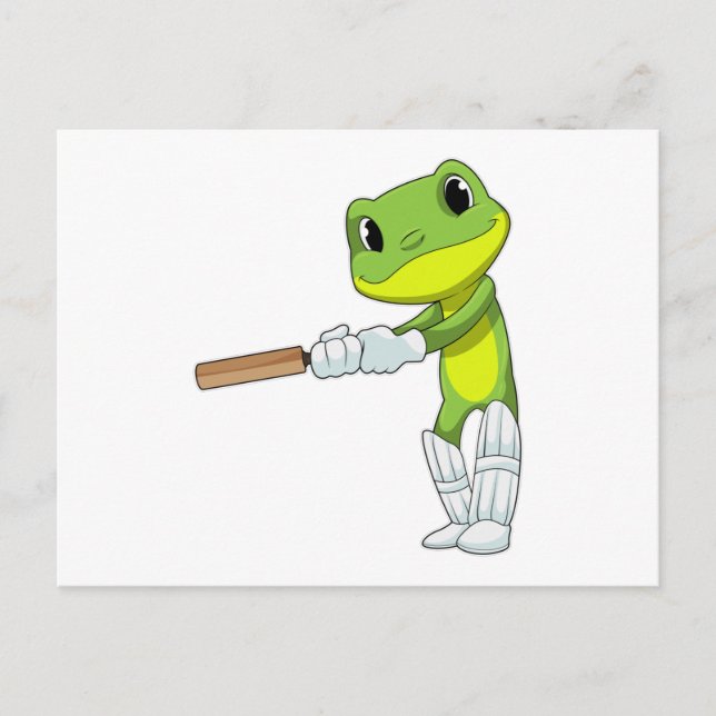 Frog at Cricket with Cricket bat Postcard (Front)