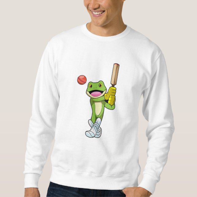 Frog at Cricket with Cricket bat Sweatshirt (Front)