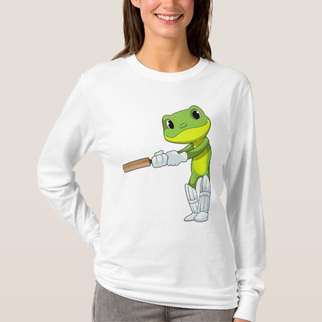 Frog at Cricket with Cricket bat T-Shirt (Front)
