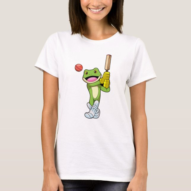Frog at Cricket with Cricket bat T-Shirt (Front)