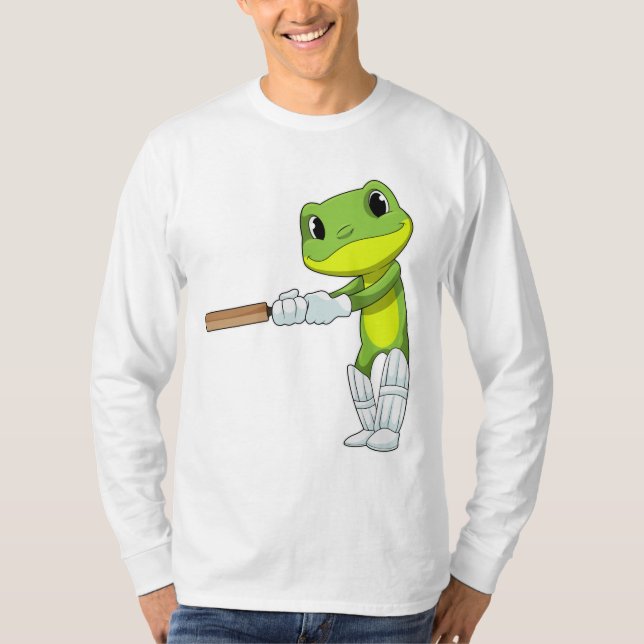 Frog at Cricket with Cricket bat T-Shirt (Front)