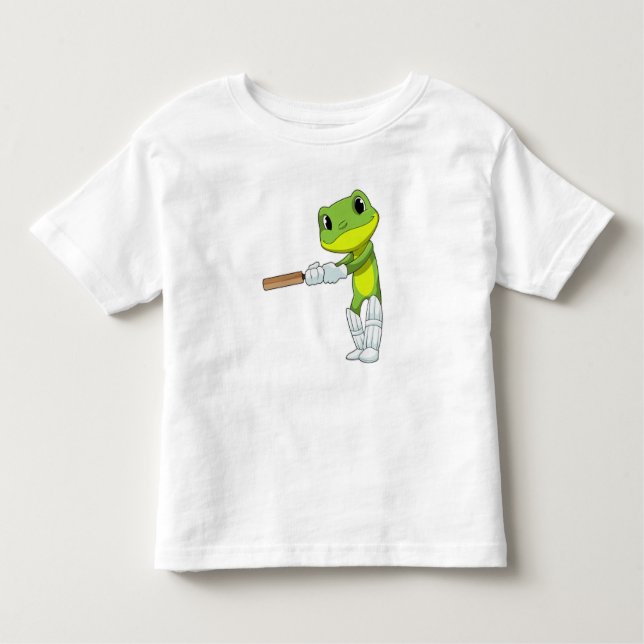 Frog at Cricket with Cricket bat Toddler T-Shirt (Front)