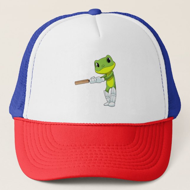 Frog at Cricket with Cricket bat Trucker Hat (Front)