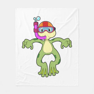 Frog at Diving with Snorkel Fleece Blanket