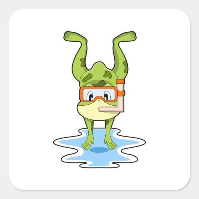 Frog at Diving with Snorkel Square Sticker (Front)