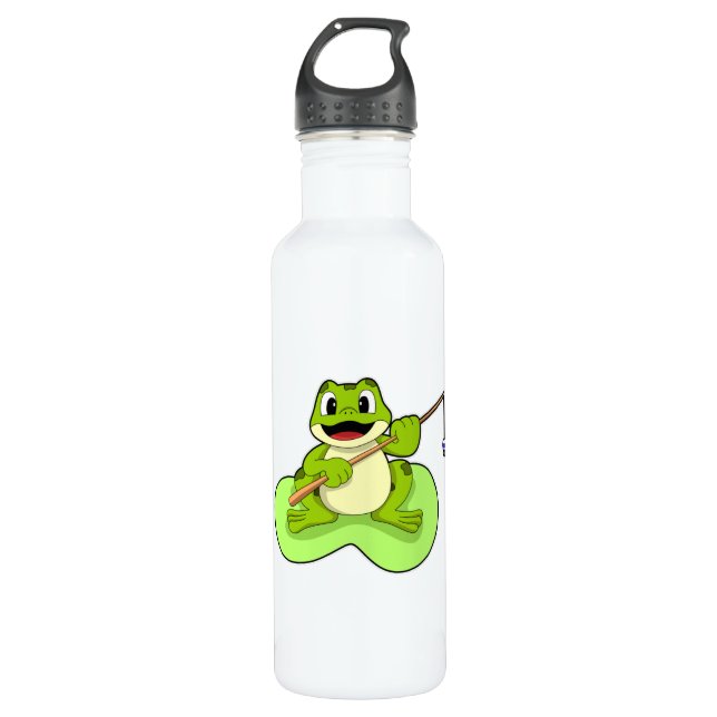 Frog at Fishing with Fishing rod 710 Ml Water Bottle (Front)