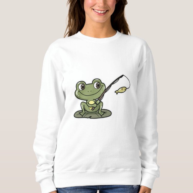 Frog at Fishing with Fishing rod Sweatshirt (Front)