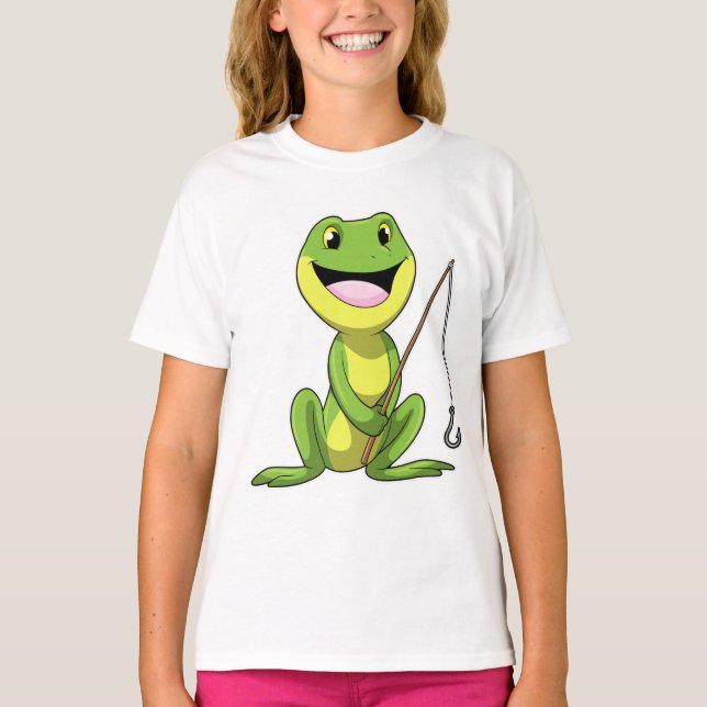 Frog at Fishing with Fishing rod T-Shirt (Front)