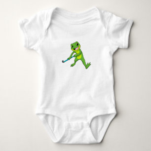 Frog at Hockey with Hockey bat Baby Bodysuit