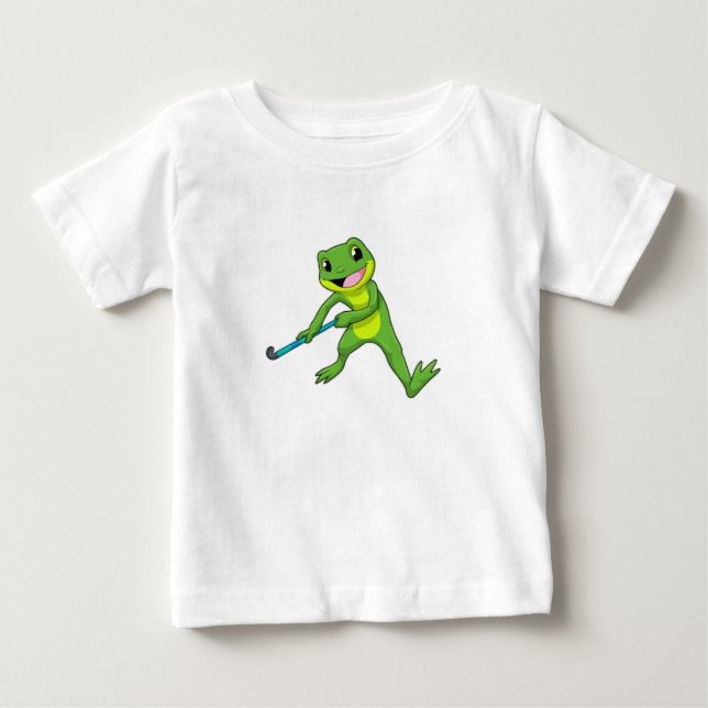 Frog at Hockey with Hockey bat Baby T-Shirt (Front)