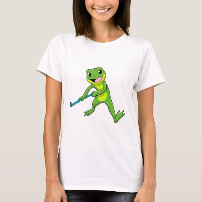 Frog at Hockey with Hockey bat T-Shirt (Front)