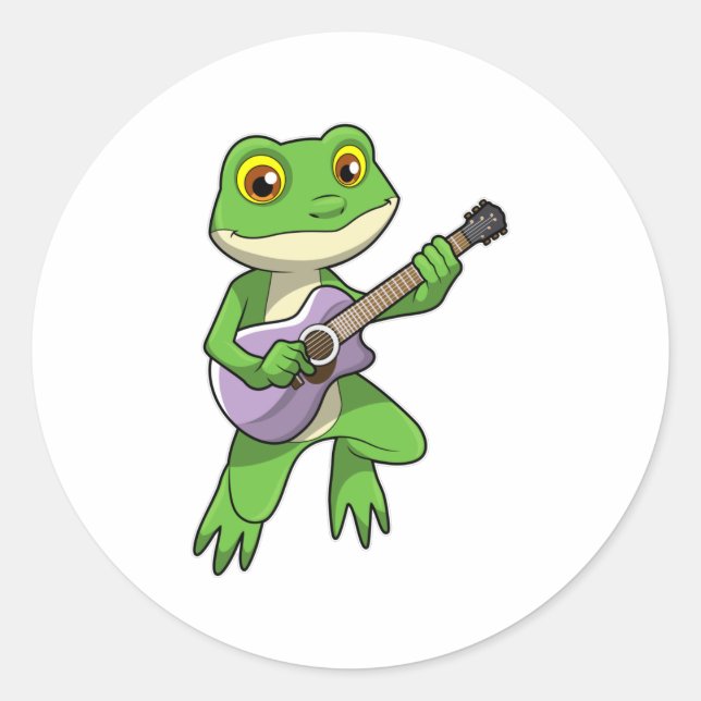 Frog at Music with Guitar Classic Round Sticker (Front)