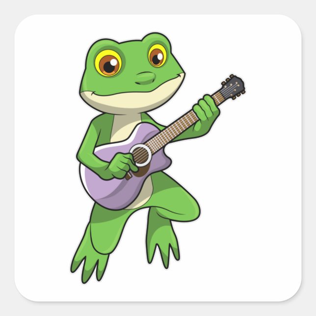 Frog at Music with Guitar Square Sticker (Front)