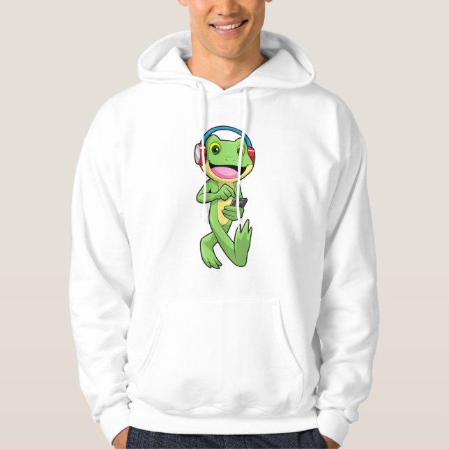 Frog at Music with Headphone Hoodie (Front)