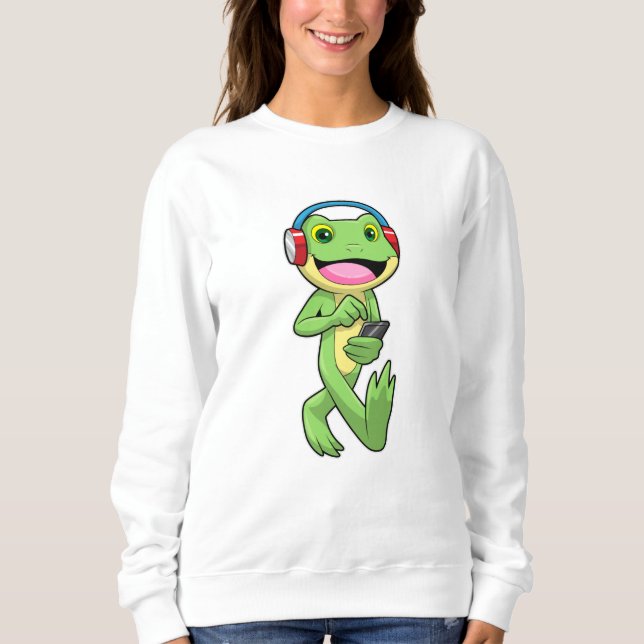 Frog at Music with Headphone Sweatshirt (Front)