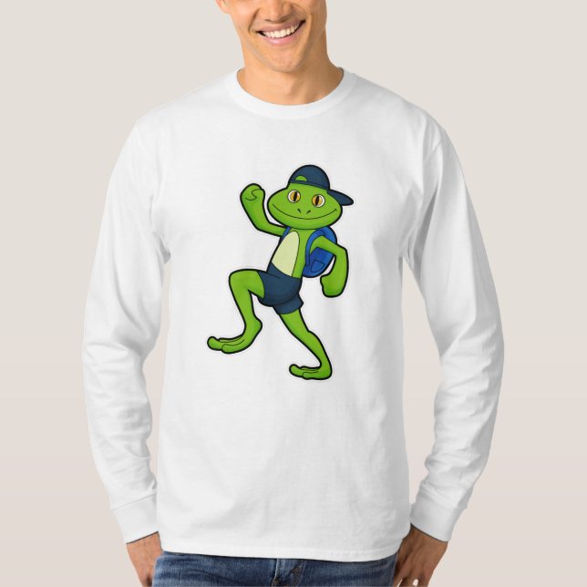 Frog at Running with Backpack & Hat T-Shirt (Front)