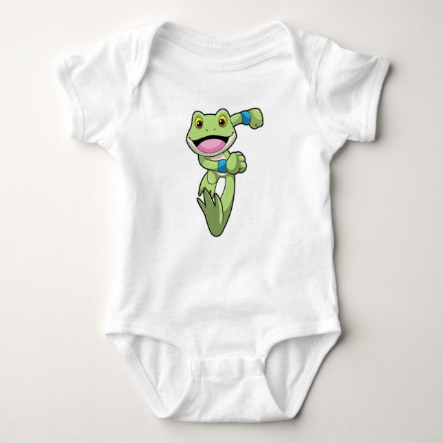 Frog at Running with Sweatband Baby Bodysuit (Front)