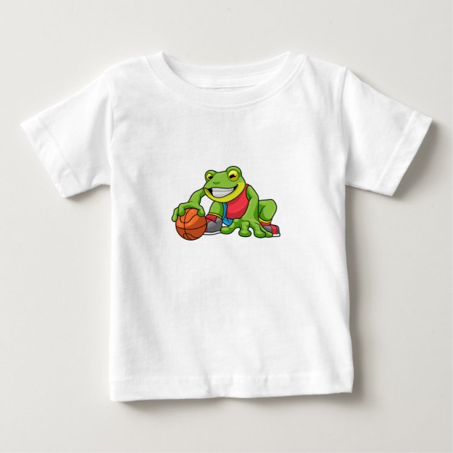 Frog at Sports with Basketball Baby T-Shirt (Front)