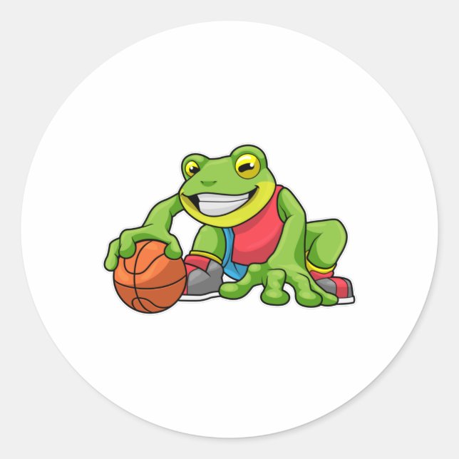 Frog at Sports with Basketball Classic Round Sticker (Front)