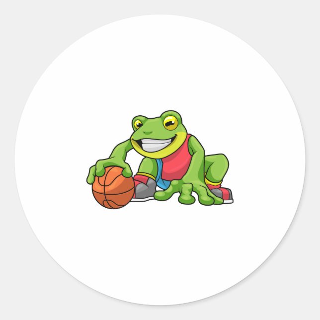 Frog at Sports with Basketball Classic Round Sticker (Front)