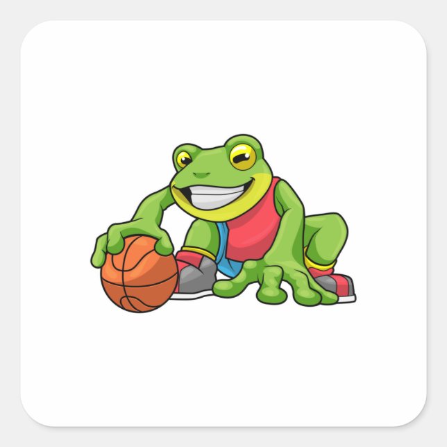 Frog at Sports with Basketball Square Sticker (Front)