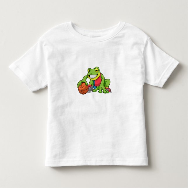 Frog at Sports with Basketball Toddler T-Shirt (Front)