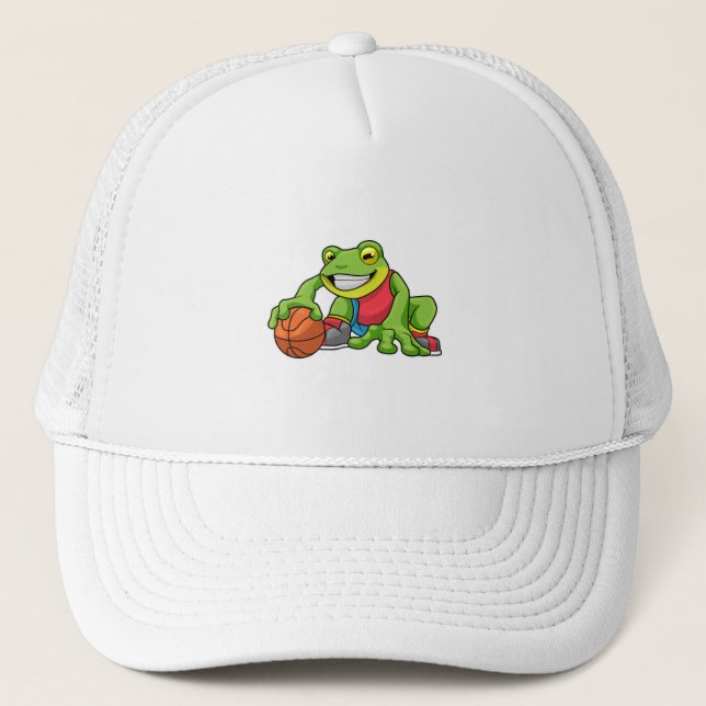 Frog at Sports with Basketball Trucker Hat (Front)