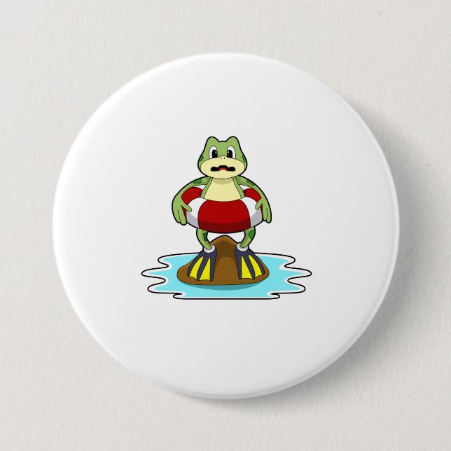 Frog at Swimming with Swim ring 7.5 Cm Round Badge (Front)