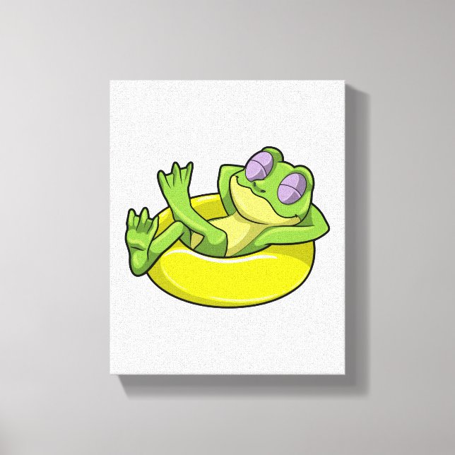 Frog at Swimming with Swim ring Canvas Print (Front)