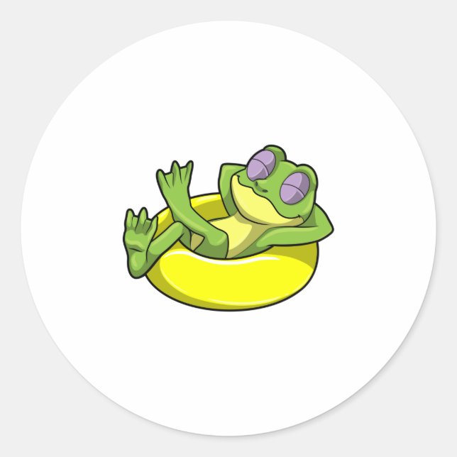 Frog at Swimming with Swim ring Classic Round Sticker (Front)