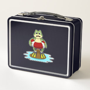 Frog at Swimming with Swim ring Metal Lunch Box