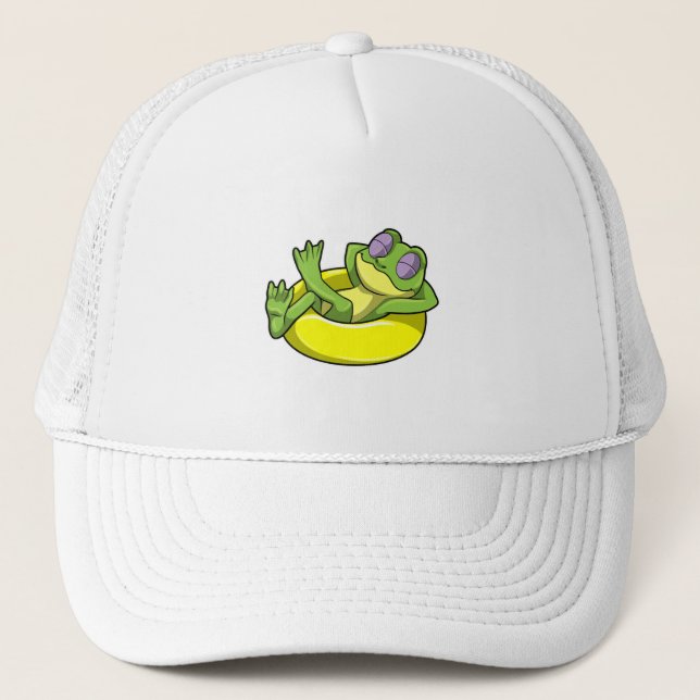Frog at Swimming with Swim ring Trucker Hat (Front)