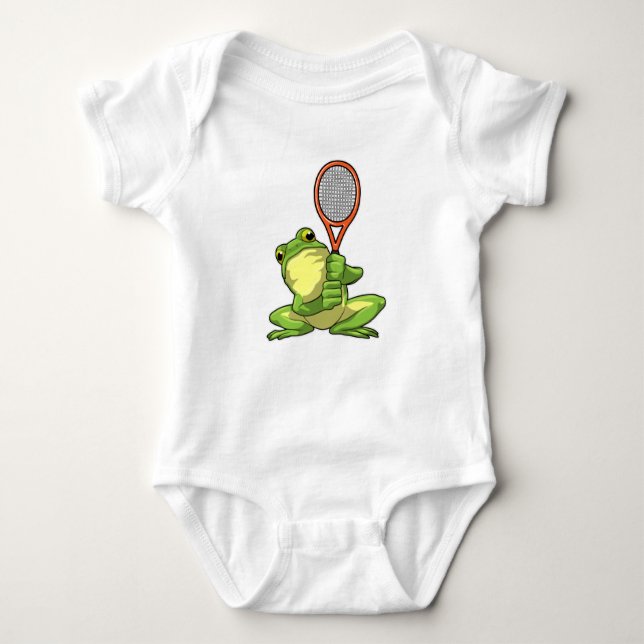 Frog at Tennis with Tennis racket Baby Bodysuit (Front)