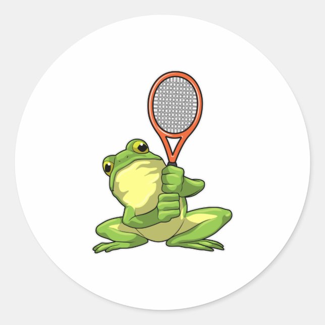 Frog at Tennis with Tennis racket Classic Round Sticker (Front)