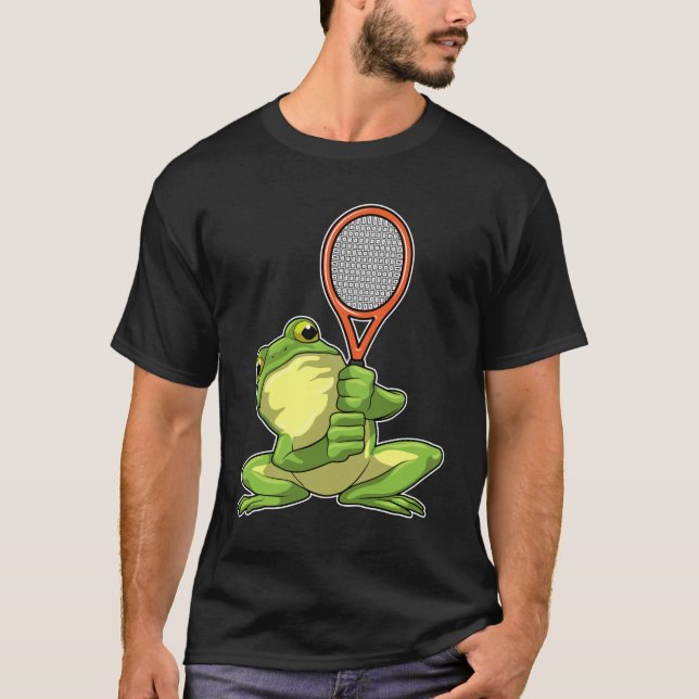 Frog at Tennis with Tennis racket T-Shirt (Front)