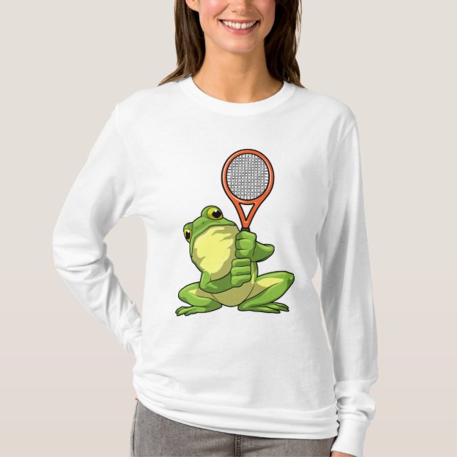 Frog at Tennis with Tennis racket T-Shirt (Front)