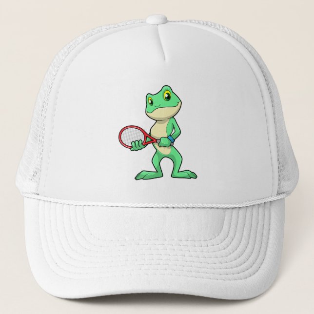 Frog at Tennis with Tennis racket Trucker Hat (Front)