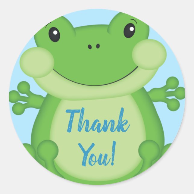 Frog Baby Shower Blue Classic Round Sticker (Front)