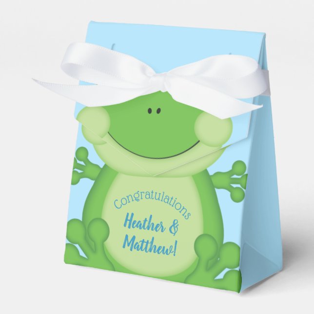 Frog Baby Shower Blue Favour Box (Front Side)