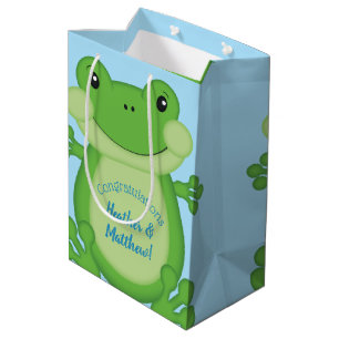 Frog Baby Shower Blue Medium Gift Bag
