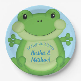 Frog Baby Shower Blue Paper Plate