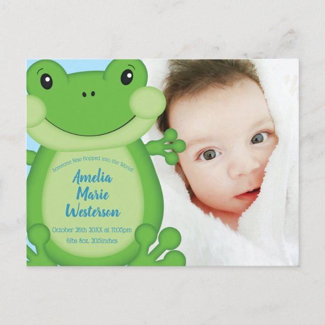 Frog Baby Shower Blue Postcard (Front)