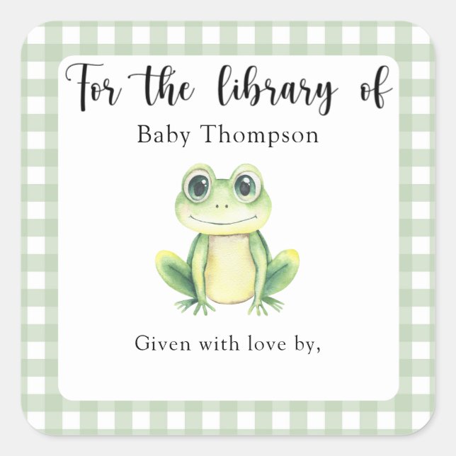 Frog Baby Shower bookplate - for the library of Square Sticker (Front)