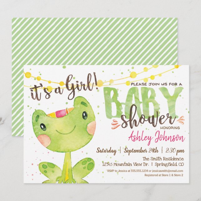 Frog Baby Shower invitation, Girl Invitation (Front/Back)