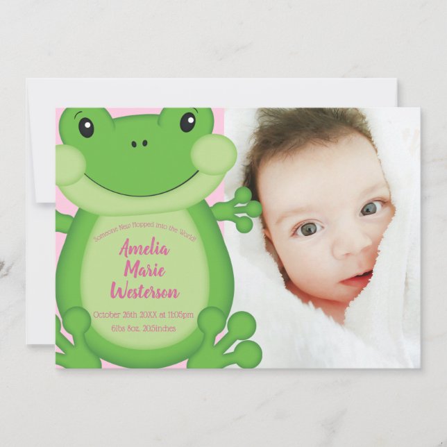 Frog Baby Shower Pink Invitation (Front)