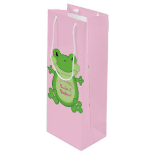 Frog Baby Shower Pink Wine Gift Bag
